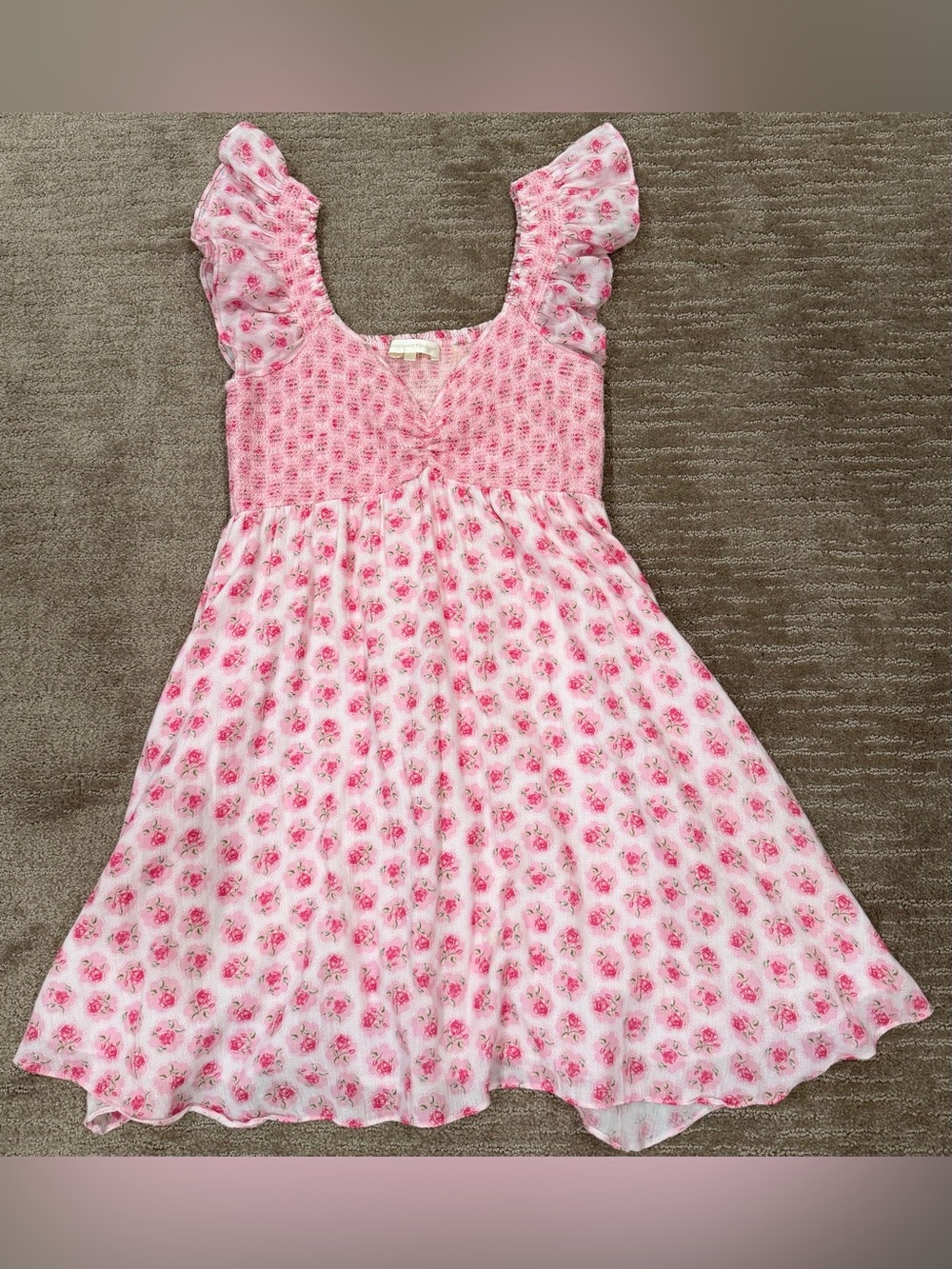 Women’s Love Shack Fancy Pink Floral Ruffle-Sleeve Dress